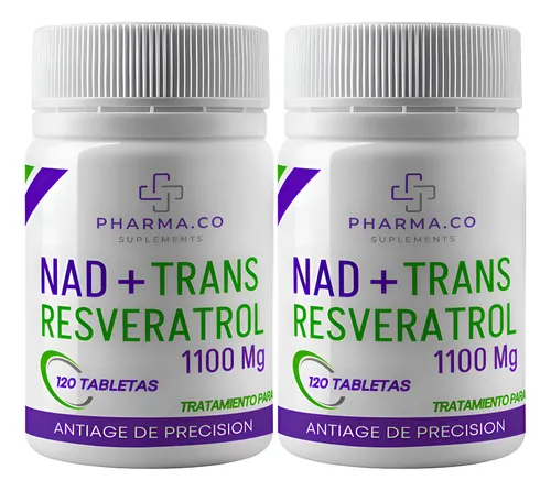 NAD+ con Trans-Resveratrol x 240 Tabletas | Suplemento antioxidante funcional para longevidad, energía celular y salud mitocondrial | Fórmula neutra | Pharma.co. Apto para consumo diario prolongado